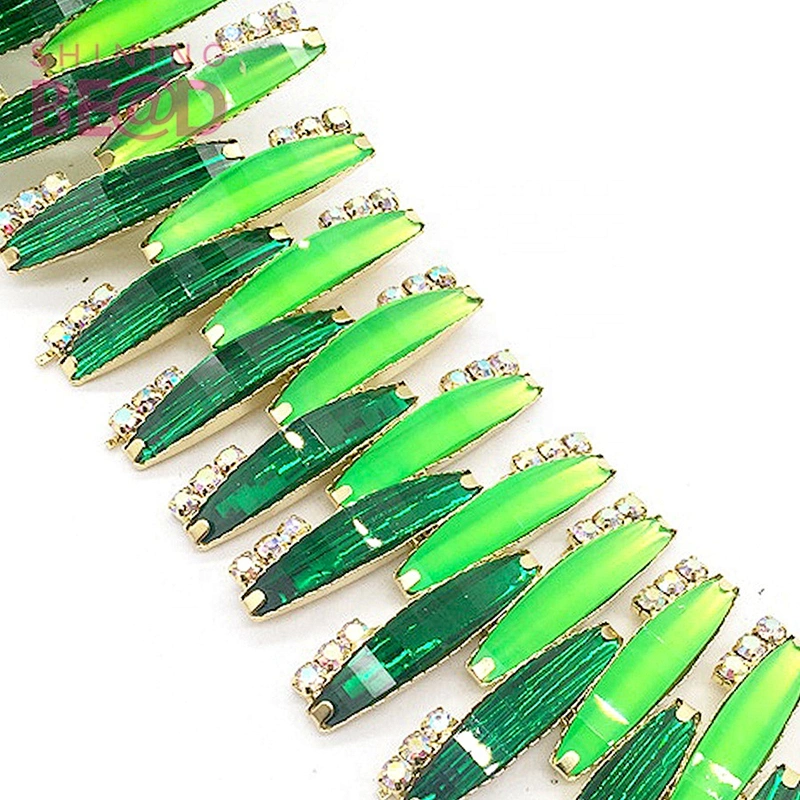 Blue color resin crystal rhinestones trim metal chain Ribbon for dress, bag, shoes accessories