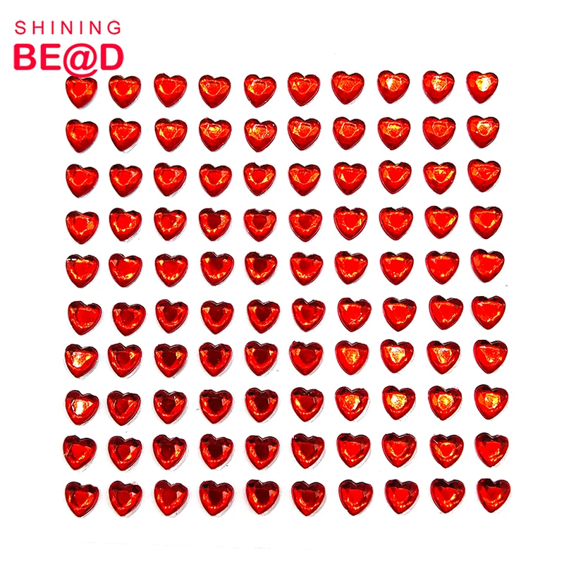 Sell High Quality 6mm Heart-shaped Self-adhesive Acrylic Rhinestone Stickers For Decoration,Rhinestone Sticker Sheet