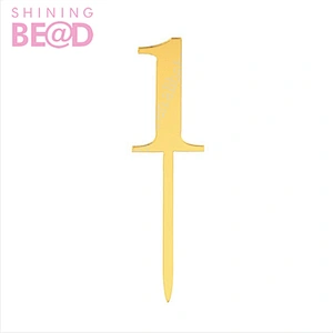 New Arrival Number 0-9 Cake Topper Gold Party Digit Glitter Cupcake Topper Children Baby 2st Birthday Decoration