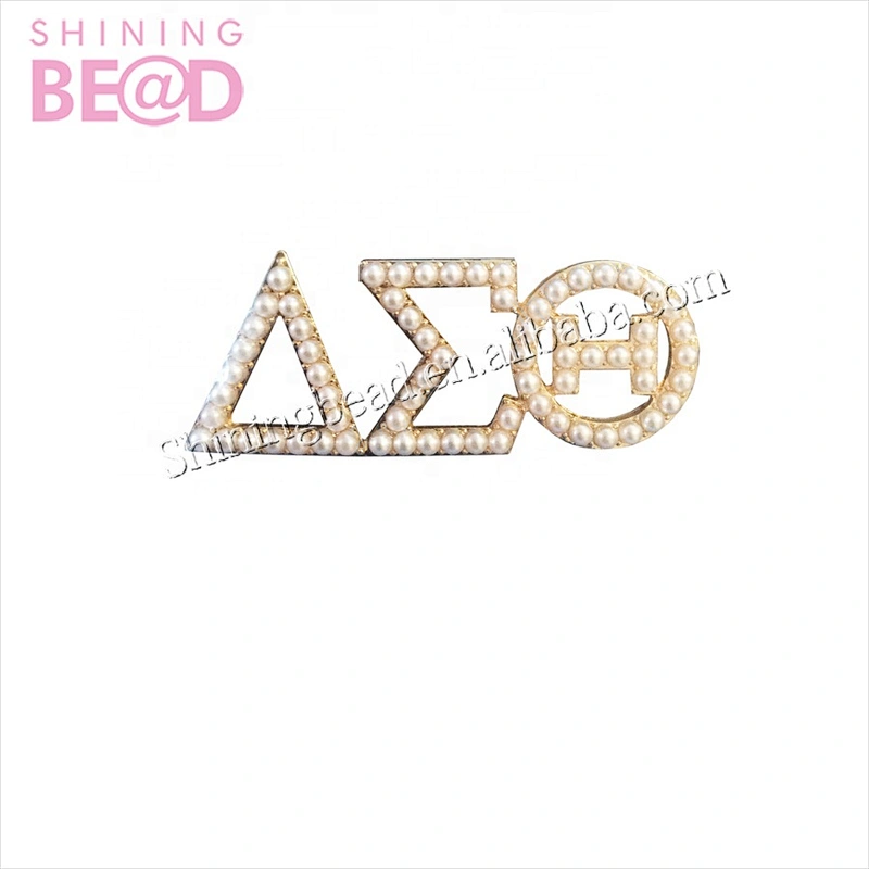 High Quality AEO Delta Brooches Rhinestone Sigma Theta Pearl Pin Greek letter Brooch Lapel Pin Jewelry