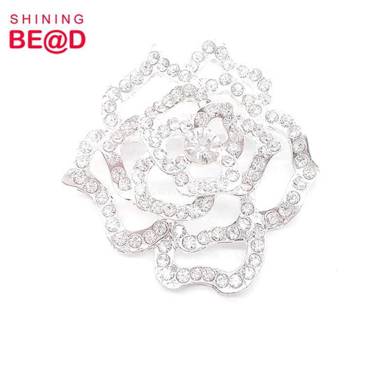 Wholesale Silver-plated Rose Flower Shaped Rhinestone Brooch,Channel Brooch Rhinestone,CC Brooch Crystal Rhinestone