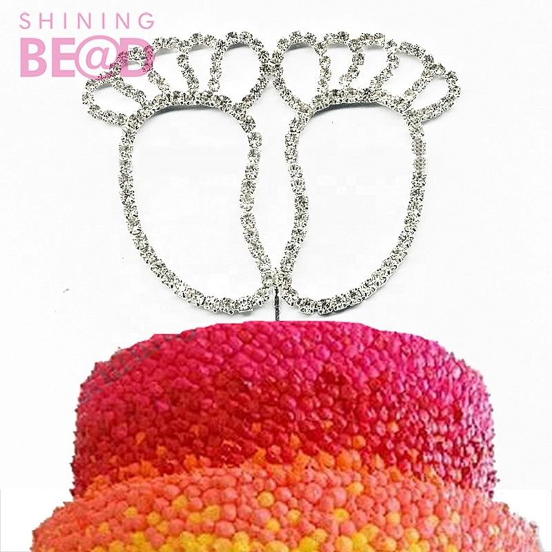 Diamante Baby Feet Rhinestone Cake Topper for Kid Birthday Party
