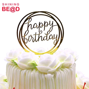 Wholesale Round Mirror Gold Happy Birthday Acrylic Cake Topper For Birthday Party Decoration,Acrylic Happy Birthday Cake Toppers