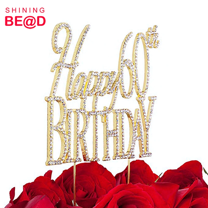 Wholesale Sparkling Happy 60th Birthday Rhinestone Cake Topper For 60th Birthday Party Supplies,Cake Topper Happy Birthday