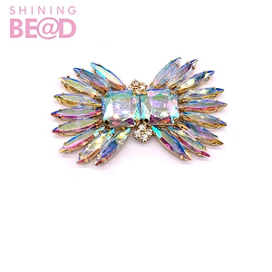 Shining AB glass diamond gold metal appliques patch rhinestone embellishment garment accessories