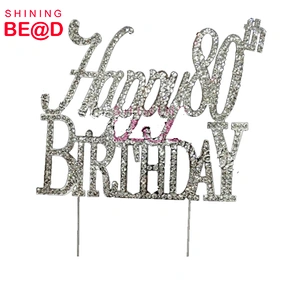 80th Birthday Celebration Party Cake Decoration-Happy 80th Birthday Rhinestones Cake Topper,Rhinestone Number Cake Topper