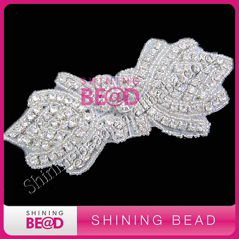 Crystal Glass Silver Beaded Applique Motif Sewing Clothing Decoration
