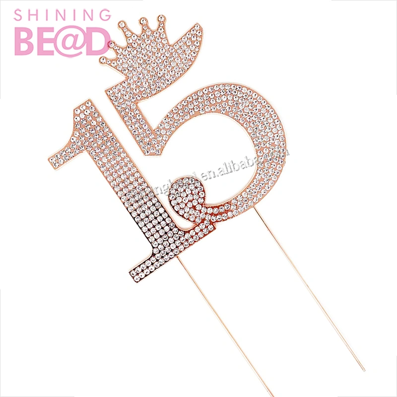 New arrivals 2020 happy birthday cake topper gold decoration 15 crown diamond cake accessory  party