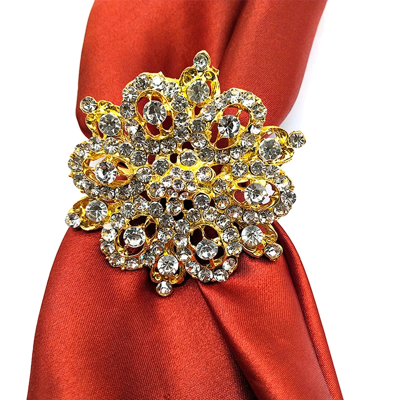 2020 Fashion Flower Shape Gold Plated Rhinestone Napkin Ring For Table Decoration,Napkin Rings For Weddings,Gold Napkin Rings