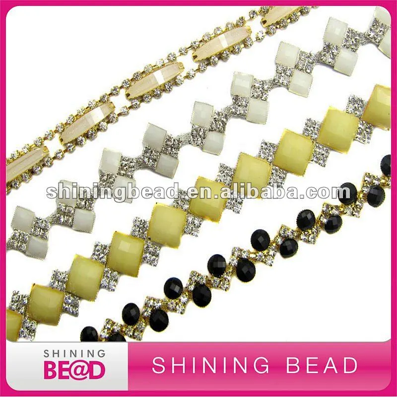 High Quality Sew On Golden Cheap Rhinestone Trimming Diamante Trim For Dresses