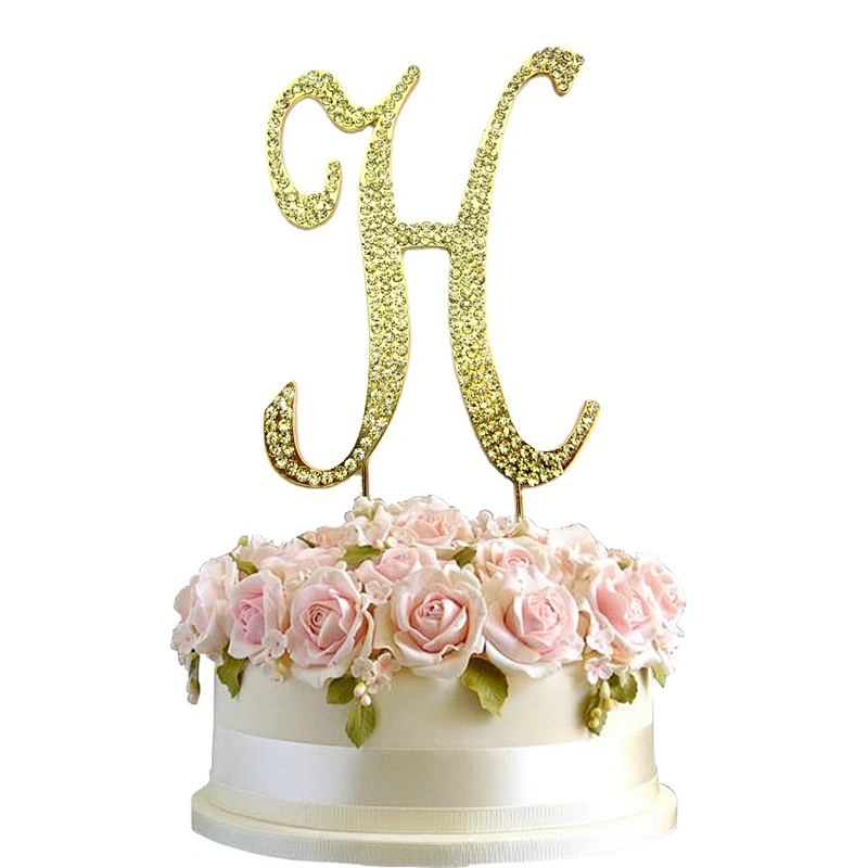 Wholesale Glittering Cake Decoration-Rhinestone Letter H Cake Topper,Funny Wedding Cake Toppers,Monogram Cake Topper