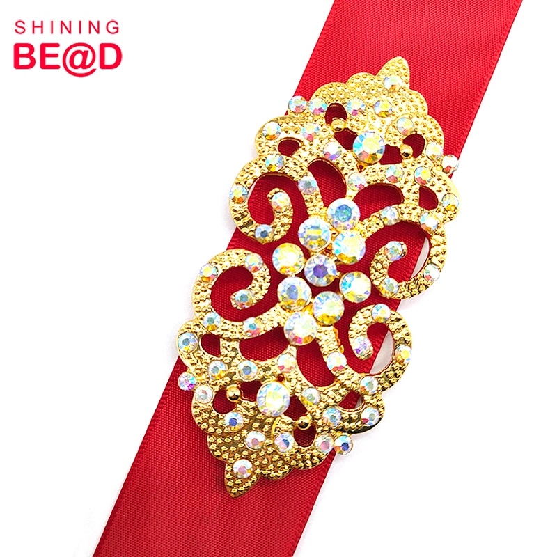 High-quality Crown-shaped Gold-plated Crystal Rhinestone Slide Buckle For Wedding Invitation,Rhinestone Buckles For Dresses