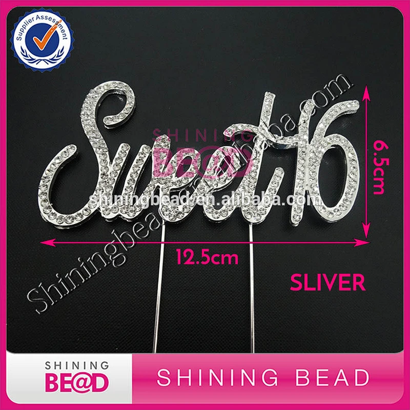 Hot sale birthday party teenager sweet number 16 sixteen rhinestone cake topper