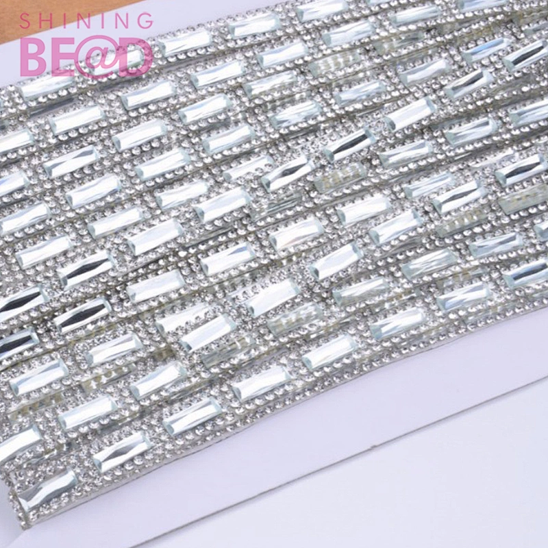 Cheap hotfix crystal rhinestone trimming mesh banding appliques fancy stone iron on for  shoes bag clothes