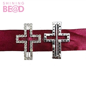 Cheap rhinestone cross buckle for wedding invitation card silver plating for ribbon