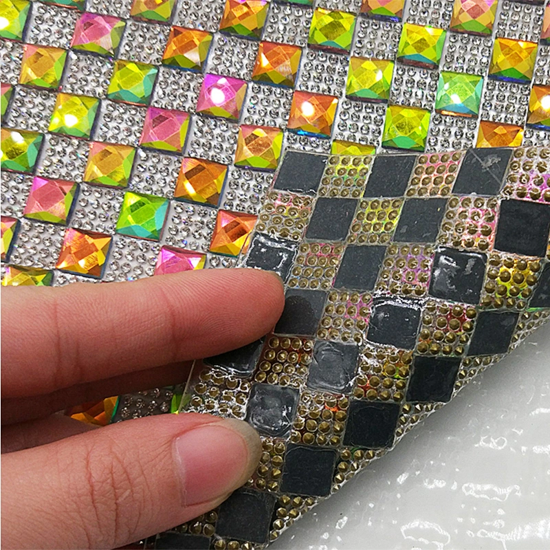new design rainbow square glass rhinestone mesh heat transfer rhinestone mesh