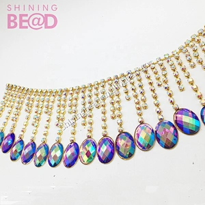 Top quality red glass rhinestone trimming metal chain for wedding dress