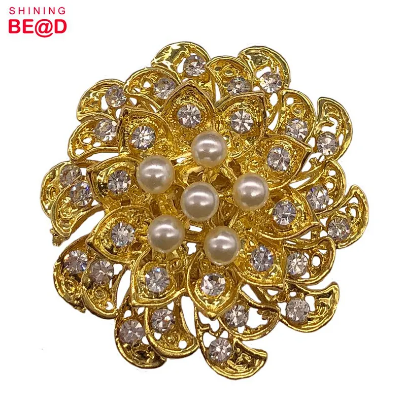 2020 Factory Price Gold-plated Flower Shape Pearl Rhinestone Brooch Pin,Hijab Accessories Pins,Brooches Women