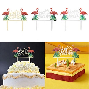 New Product 3D Flamingo Happy Birthday Acrylic Cake Topper For Party Decoration