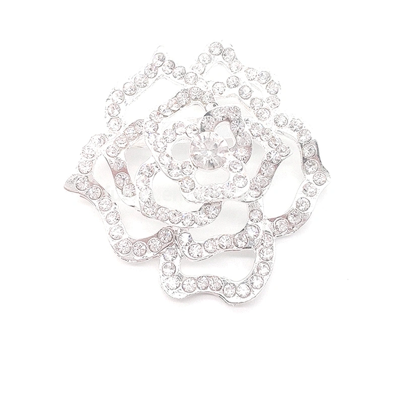 Wholesale Silver-plated Rose Flower Shaped Rhinestone Brooch,Channel Brooch Rhinestone,CC Brooch Crystal Rhinestone
