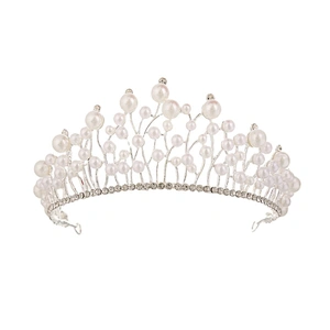 Wholesale European and American Bride Wedding Jewelry Large Pearl Rhinestone Crown,Crowns For Brides,Rhinestone Pageant Crowns