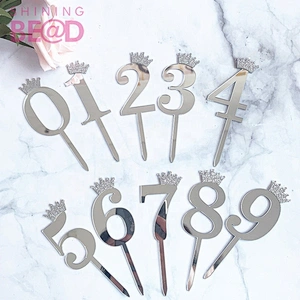 New Arrival Number 0-9 Set Cake Topper Gold Party Digit Glitter Cupcake Toppers Kid Birthday Decoration