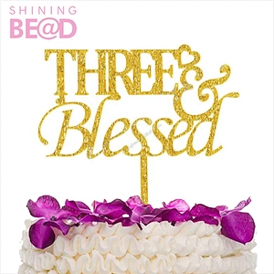 Three&Blessed Acrylic Cake Topper Gold Acrylic Cake Decoration for 3 years old Children's Birthday Party