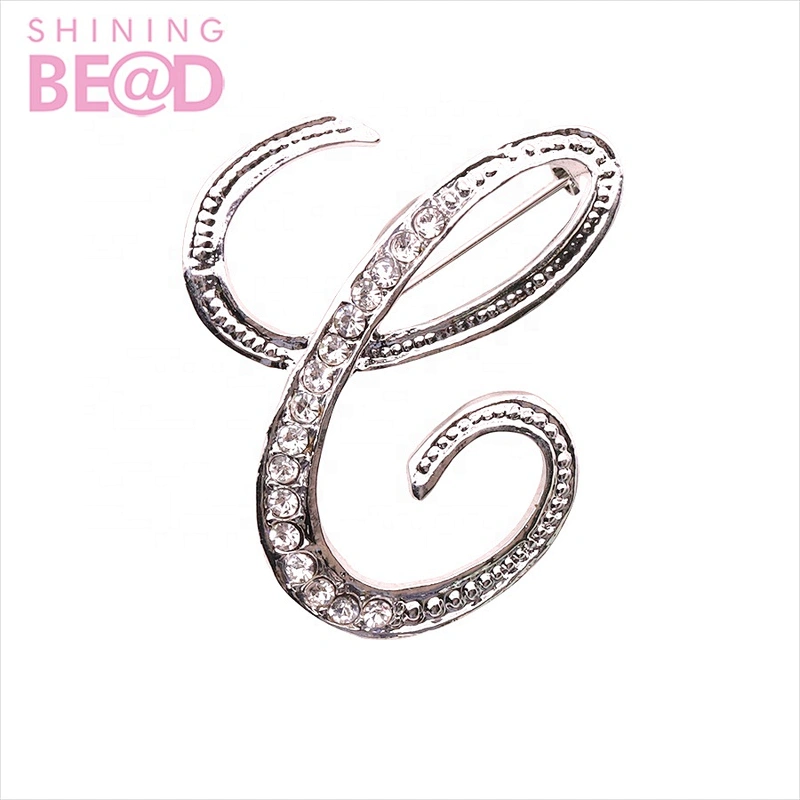 Personalize 26 Initial Letters Rhinestones Brooch Silver Lapel Brooches Pin for Women Clothes Men Shirt