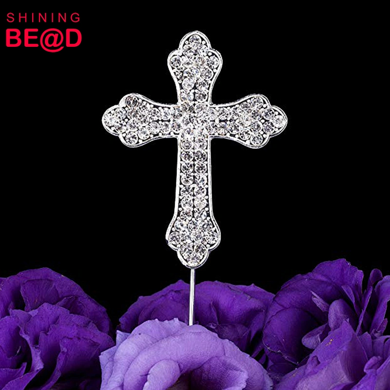 New Production 2019 Cross Rhinestone Crystal Cake Decoration Topper for Wedding Religious Baptism Christening