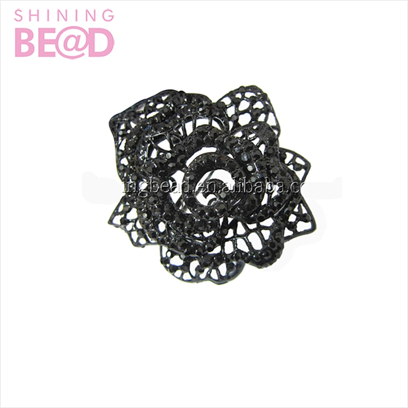 Elegant diamante rhinestone black rose flower napkin rings
