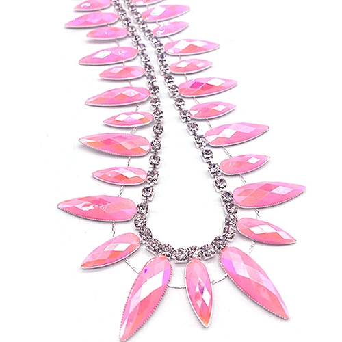 Shiny Tassel Shape DIY Sewing On Resin Crystal Rhinestone Trim For Clothes Decoration,Rhinestone Trim Chain,Sew On Resin Stones