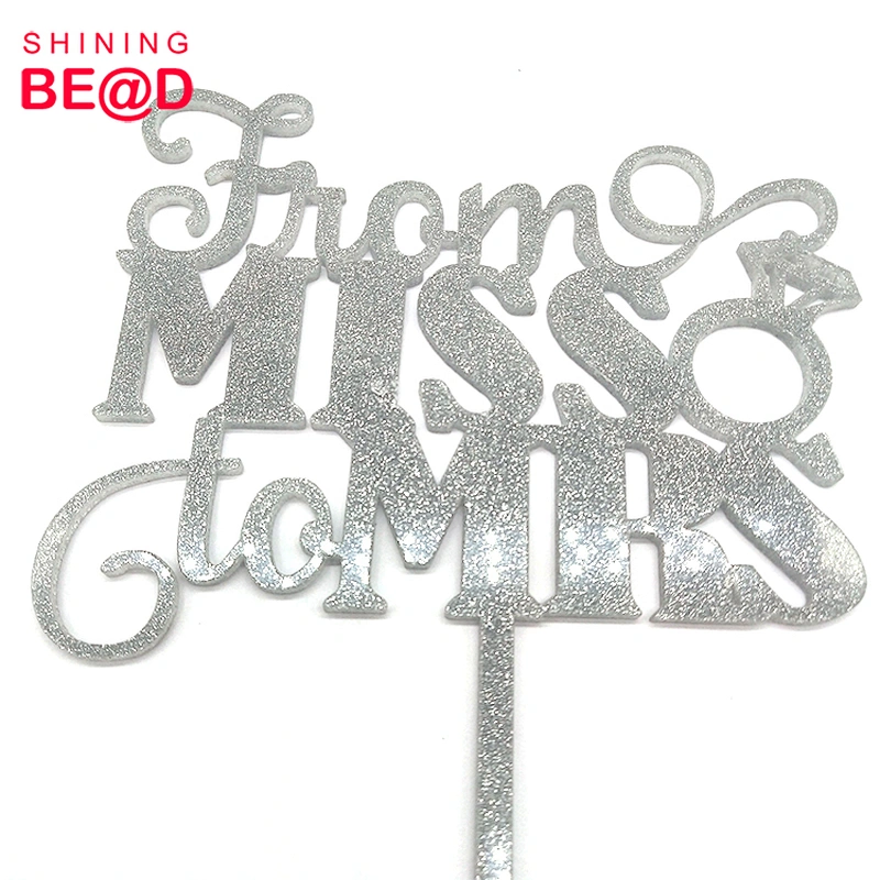 Glitter From Miss To Mrs  Acrylic Cake Topper For Engagement Party Decoration,Engaged Silver Acrylic Cake Topper