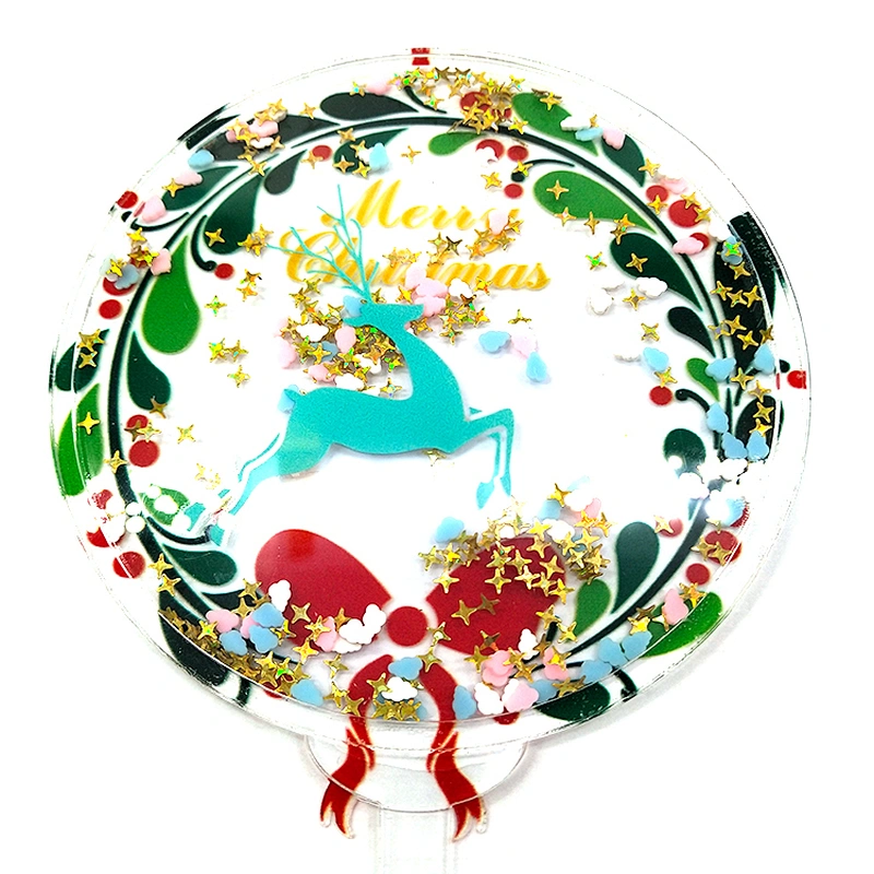 2021 Round Creative Merry Christmas Acrylic Cake Topper For Party Decoration,Led Lighted Signs For Merry Christmas