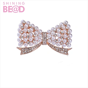 Rhinestone Crystal Bowknot Label Pearl Silver Plated Flower Brooches for Women Men Wedding Bridal Party