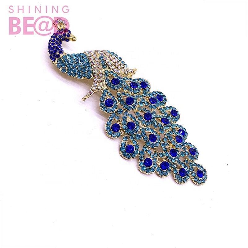 wholesale blue diamond peacock brooch pin gold women jewelry pin for decoration accessories