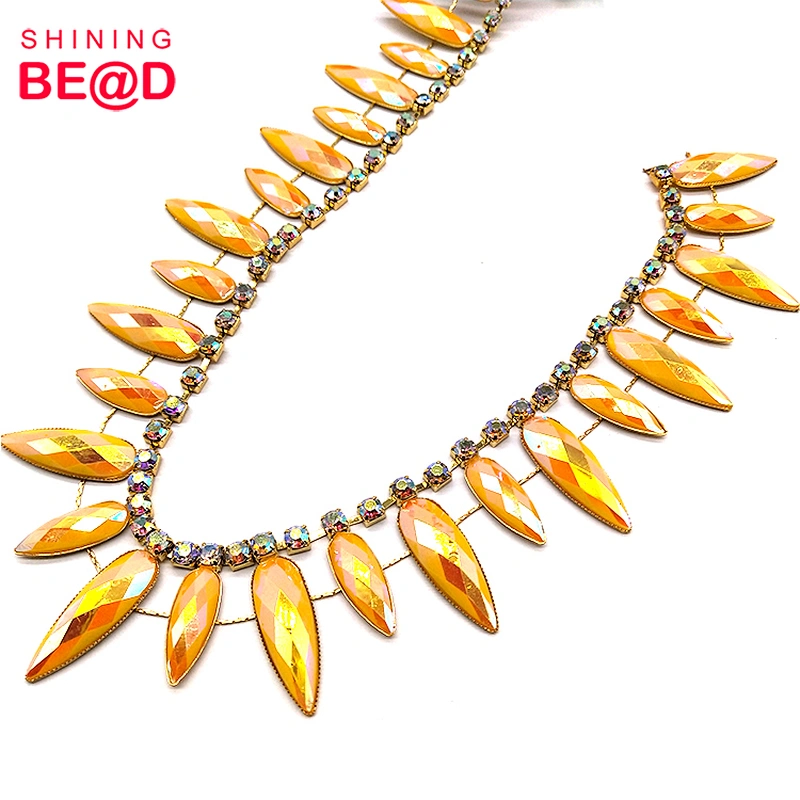 Carnival Costume Applique Sewing Accessories AB Resin Rhinestone Chain Accessories For Sale,Rhinestone Bridal Trimmings Chain