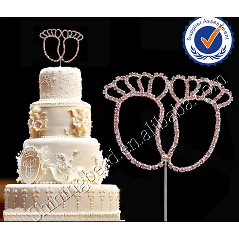 2020 lovely Sapphire Rhinestone Pink Baby Feet Cake Topper For Cake Decoration