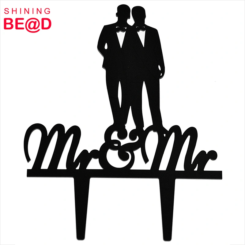 Wedding Cake Topper Mr and Mr Black Silhouette Acrylic Cake Topper for Gay Or Homosexual Wedding