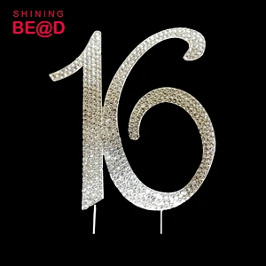 New Style Birthday Rhinestone Cake Topper Silver Gold Plating Wedding Decorating Cupcake Topper