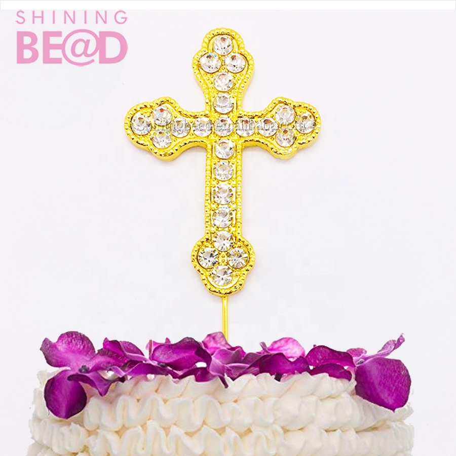 Party Decoration Birthday Gifts Rhinestone Cross Cake Topper For Religious Baptism