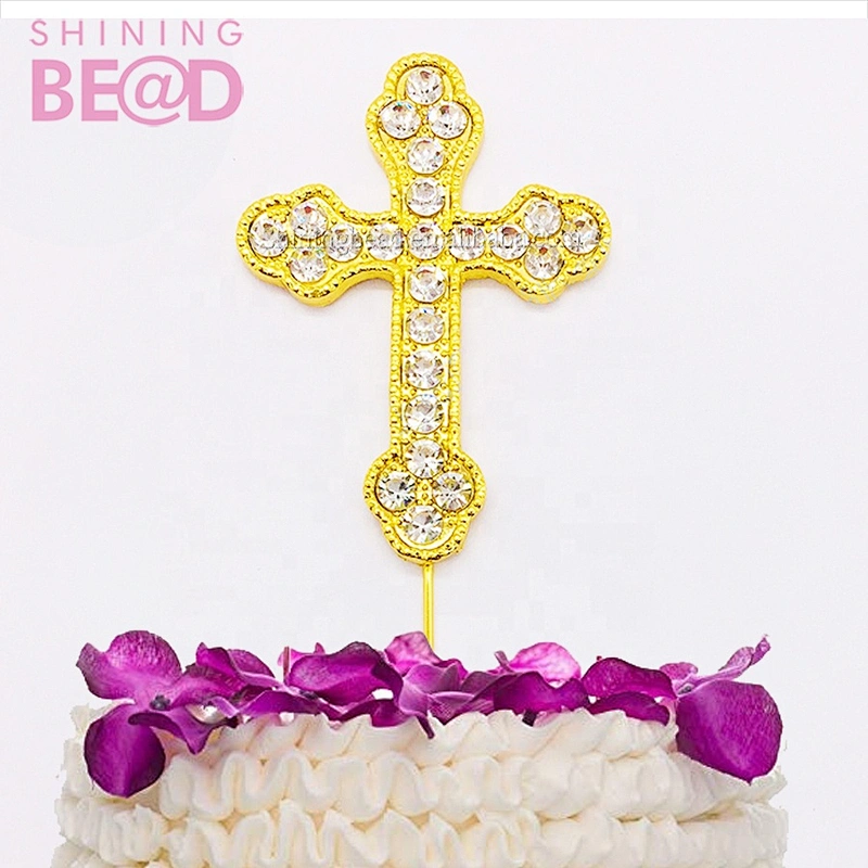 Party Decoration Birthday Gifts Rhinestone Cross Cake Topper For Religious Baptism