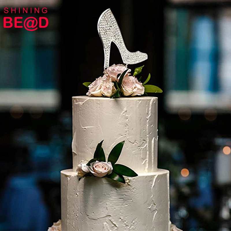 New Products Crystal High Heels Shoes Silver Rhinestone Cake Topper Birthday Hen Night Wedding Party Gift Sparkly Decoration