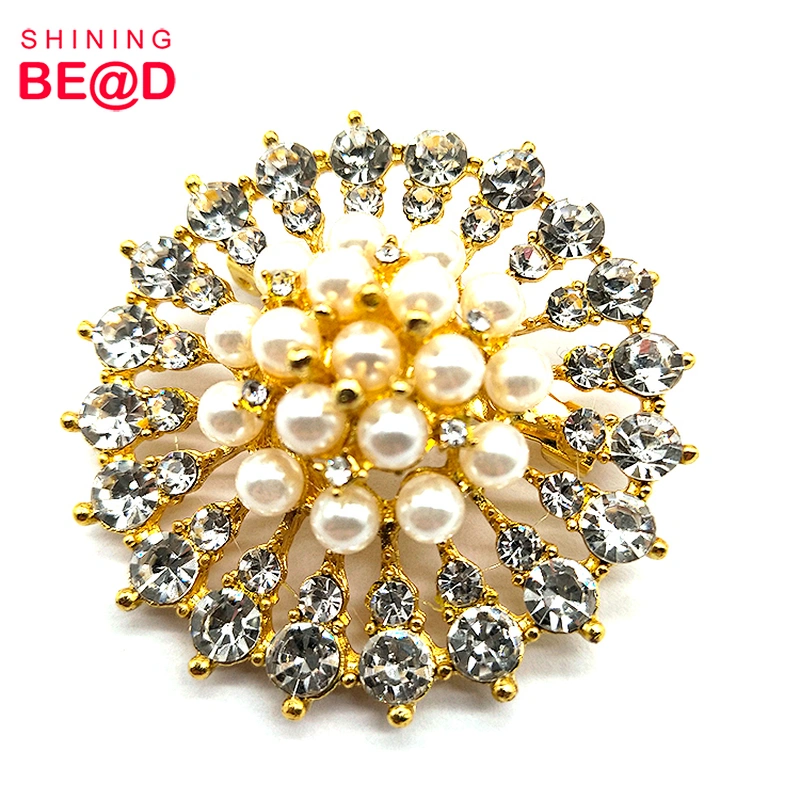 Wholesale Fashion Gold Plated Pearl Rhinestone Brooch Pins For Clothing Decoration,Crystal Brooch Rhinestone