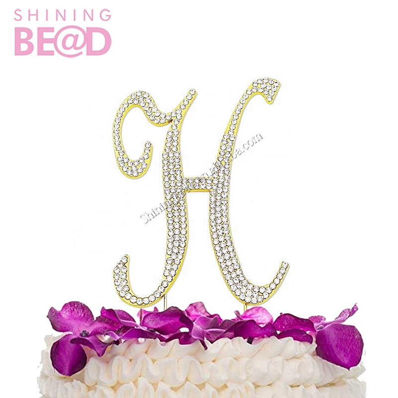 High quality letter H rhinestone cake toppers for wedding initial birthday cake decorate