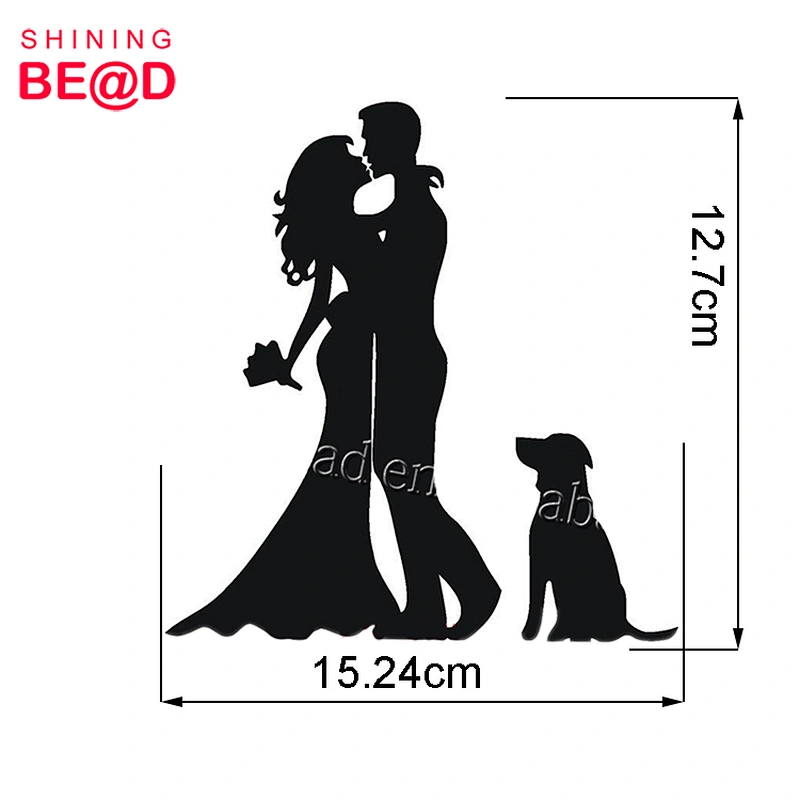 Family Wedding Cake Topper Monogram Acrylic Cake Topper -Bride and Groom with Dog Pet