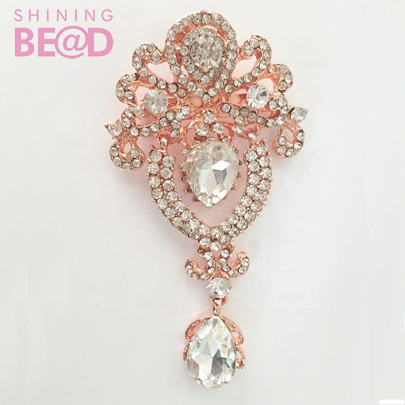 wholesale rhinestone brooches bridal wedding jewelry brooch for women in rhinestone rose gold plating