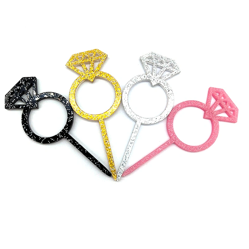 Wholesale Wedding Decoration Diamond Ring Mini Acrylic Cake Topper,Cup Cake Topper Set,Cup Cake Topper
