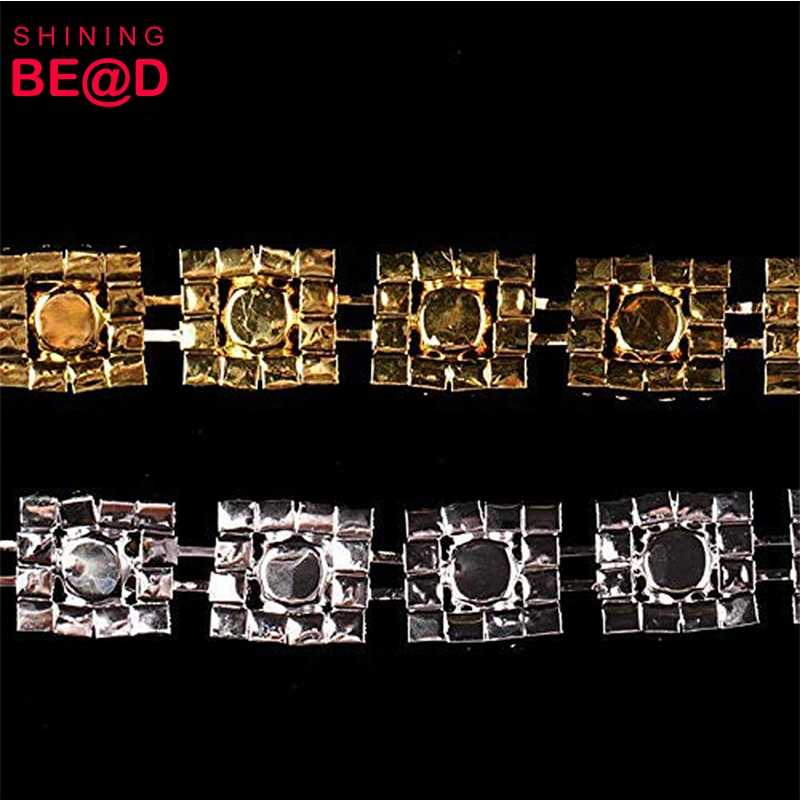 High quality wedding dress square crystal rhinestone trim chain applique