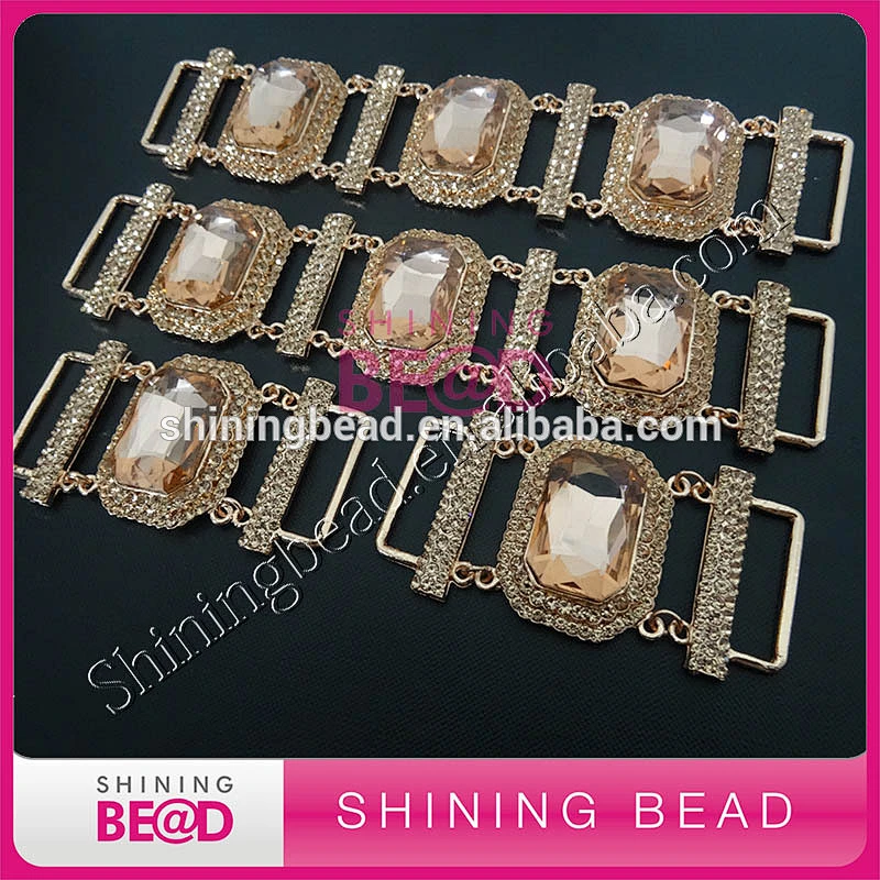 high quality factory rose gold glass bead rhinestone bikini connector for swimwear suit