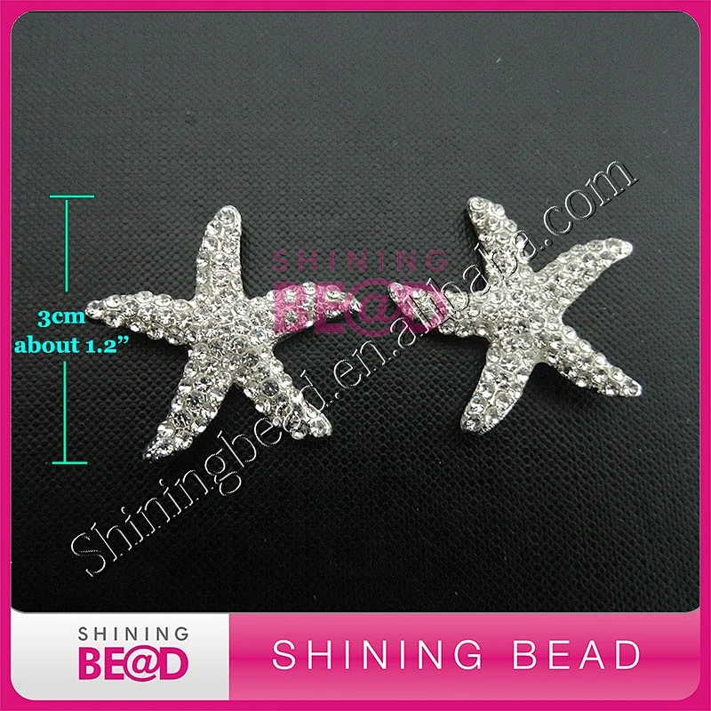 Romantic Sliver Starfish Rhinestone Buckles Ribbon&Invitation For Sea Wedding